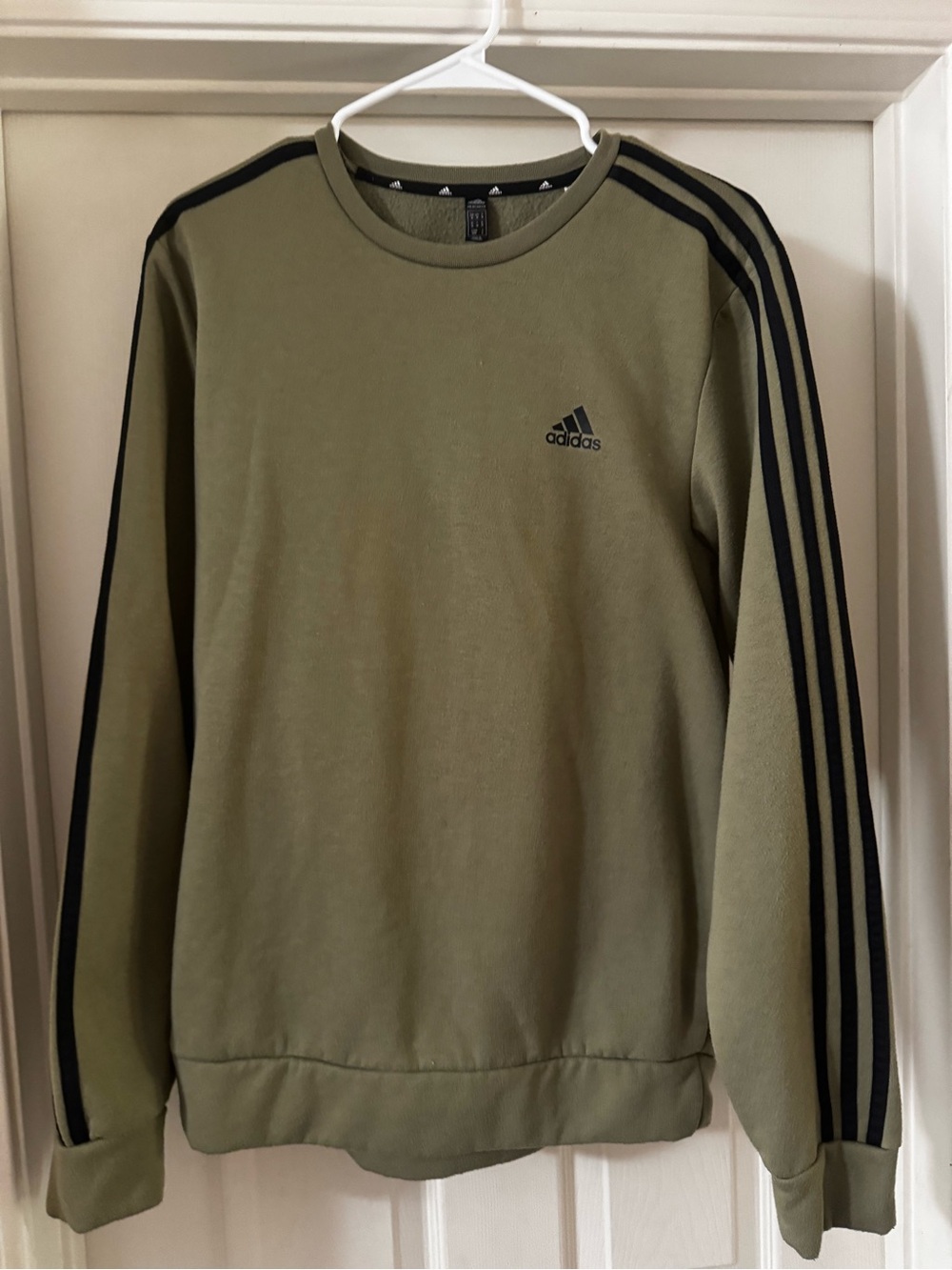 adidas Olive Green Crewneck with Black Stripes